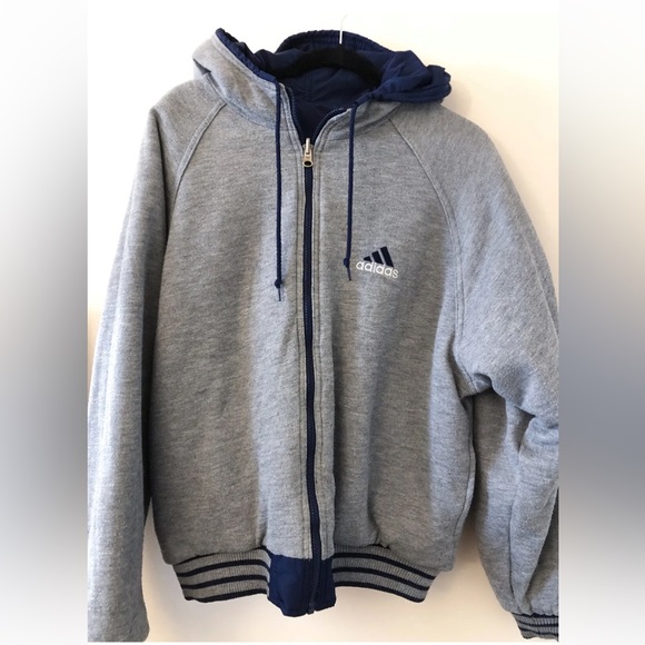 Vintage 90s Adidas reversible insulated jacket hooded. Navy / grey. Mens womens - Picture 4 of 7